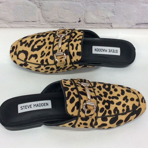 Steve Madden Rylie Mules Women's 6M Leopard Print Cow Hair Vegan Leather Slip On - Picture 9 of 12